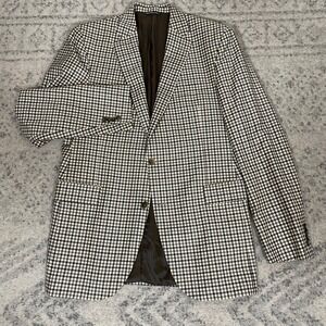 Jack Victor 100% Wool Super 130's Sport Coat 42L Brown Blue Gingham Check Blazer